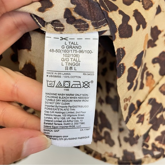 GAP Leopard Print Perfect Shirt Long Sleeves Cotton Button Up Blouse Size L Tall - Picture 11 of 13